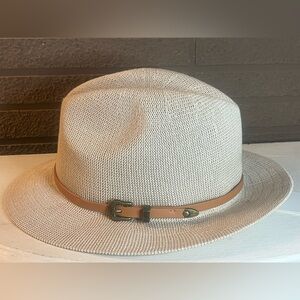 NWT: Anthropologie Stylish Cream Fedora Hat with Tan Band